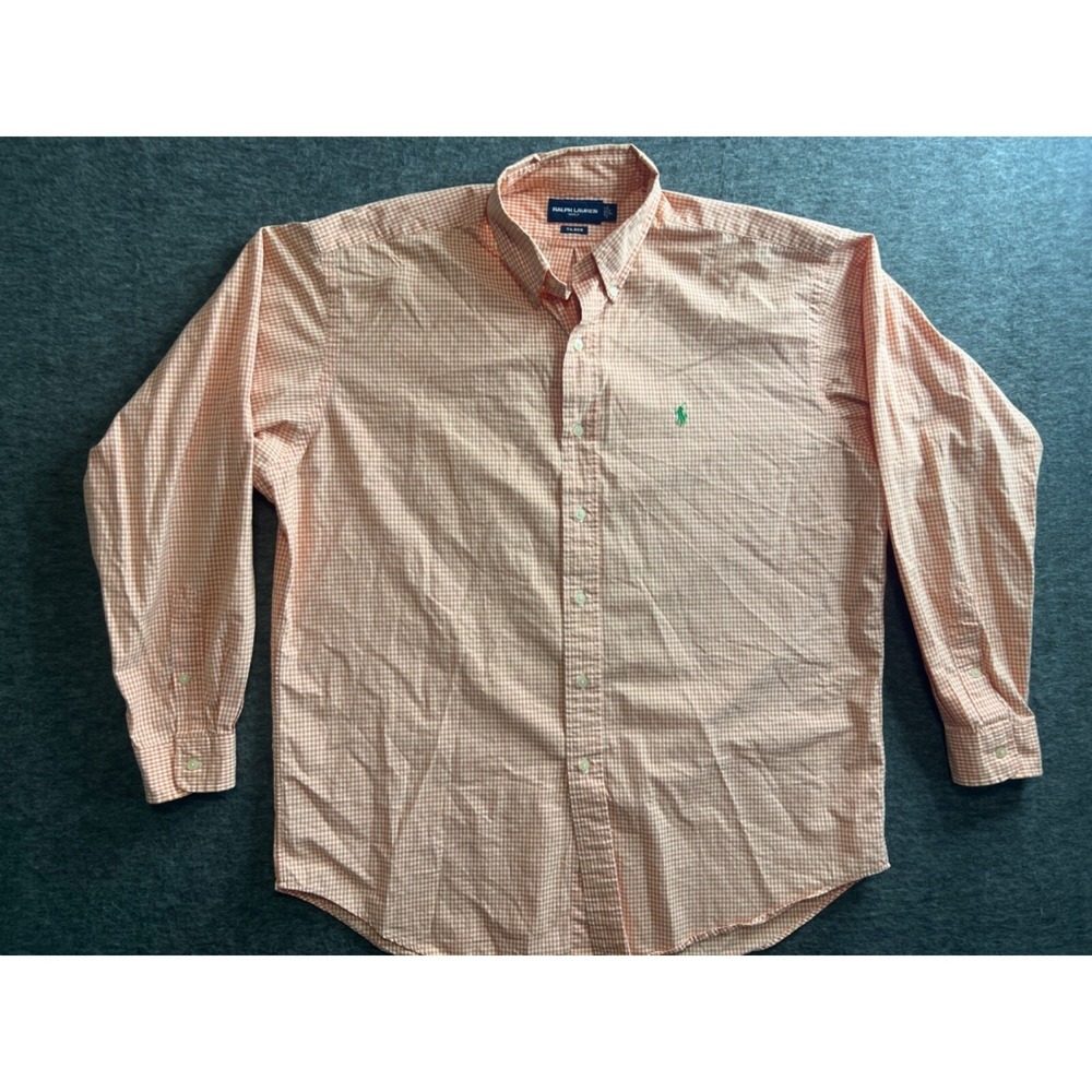 Ralph Lauren Golf Tilden Shirt L/S Button Down Men's Sz Large  Orange & White